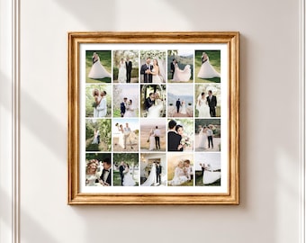 Editable  20 Photo Collage Canva Template, Picture Grid Wall Art, Square Portrait & Landscape Collage