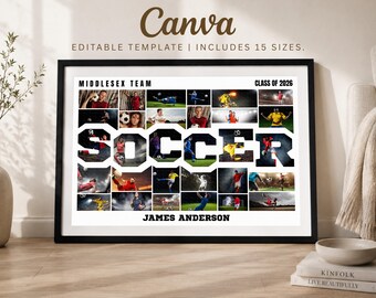 Editable Soccer Gift Photo Collage Canva Template, Senior Night Team Poster Keepsake (Digital Download)
