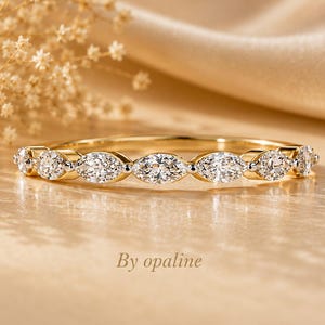 Marquise Diamond Eternity Band, Minimalist Gold Stackable Ring, Lab Grown Anniversary Band