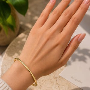 Minimalist Gold Bangle Bracelet, Thin Stackable Hinged Jewelry, 14k Gold Plated Sterling Silver