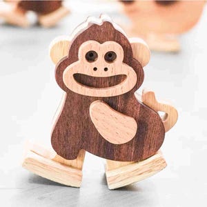 Walking Monkey Wooden Toy DIY Kit, Handmade Mechanical Toy, Interactive Wood Craft, Unique Birthday Gift, Desk Decor Toy, Fun Wood Gift