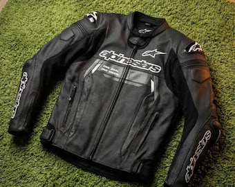 Alpinestars Genuine Cowhide Leather Racing Jacket Men Motorcycle Biker Jacket Protective Armored Riding Gear Gift for Him