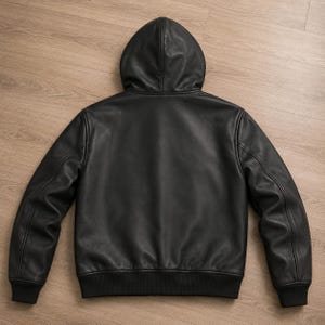 Black Avirex Hooded Leather Jacket Men Vintage Cafe Racer Oversized Bomber Cowhide Motorcycle  Streetwear Coat personalized gift for him