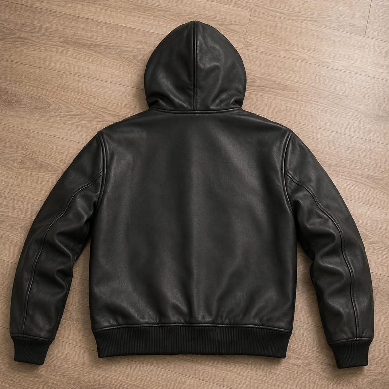 Black Avirex Hooded Leather Jacket Men Vintage Cafe Racer Oversized Bomber Cowhide Motorcycle  Streetwear Coat personalized gift for him
