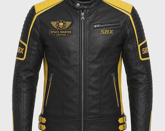 SBX Project Hail Mary Jacket, Ryan Gosling Jacket, Ryland Grace Jacket, Black & Yellow Leather Biker Jacket, Space Marine Costume, Gift for