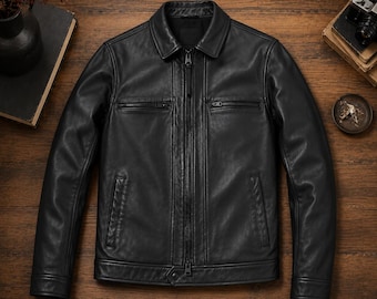 Vintage quilted Leather Jacket Men's Black Biker Jacket 90s Retro Moto Coat Classic Motorcycle Leather Jacket USA Personalized gift for him