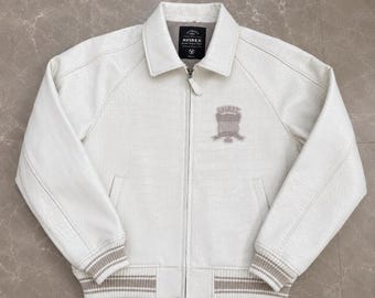 Avirex White Leather Jacket Men Cowhide Bomber Jacket Aviator Military Style Vintage Crocodile Embossed Luxury Leather Jacket Gift for him