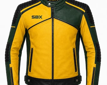 Quilted Jacket, Racing Jacket, Ryland Grace Jacket, Yellow & Black Leather Biker Jacket, Business Gift, Gift for him