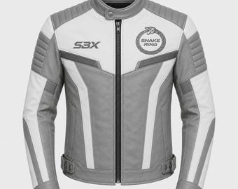 SBX Project Hail Mary Jacket, Ryan Gosling Jacket, Ryland Grace Jacket, White & Grey Leather Biker Jacket, Snake Ring, Gift for Dad