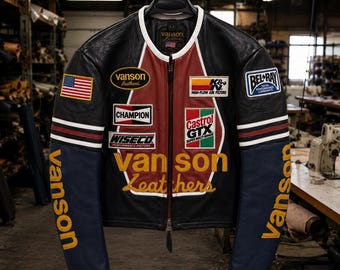 Vanson Jackets, Leather Racing Jacket ,Motorcycle Jacket, Cafe Racer Biker Jacket ,Men Vintage Jacket, Cowhide Leather, Gift For Him