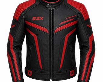 Mens Black Red Motorcycle Leather Jacket, Biker Racing Jacket, Cafe Racer Moto Jacket, Custom Leather Coat, Gift For Him