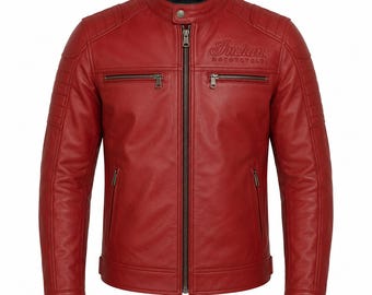 Indian Motorcycle Leather Jacket Men Red Biker Jacket Cafe Racer Jacket Vintage Leather Coat Motorcycle Gift For Him