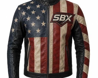 American Flag Leather Biker Jacket Men, 4th July Motorcycle Jacket, Patriotic Cafe Racer Coat, Racing Jacket Gift For Him