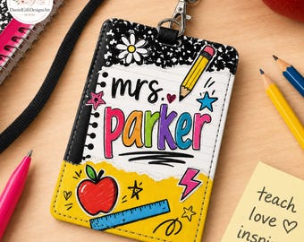 Custom Teacher Name ID Badge Holder, Personalized School Supplies Lanyard, Back to School Staff Gift, Inspirational Classroom Accessory
