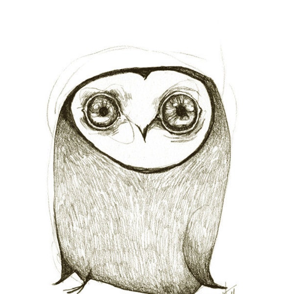Owl Cute Owlet Print A5 Sepia