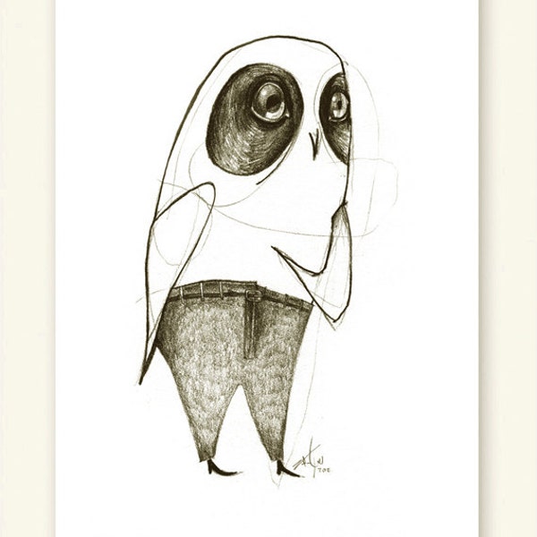 Owl Hoo Me Print A5 Sepia from original illustration