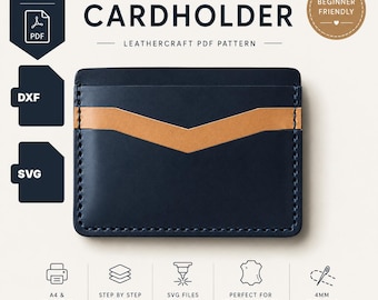 Minimalist Leather Cardholder PDF Pattern | Wallet Template, SVG, DXF Files