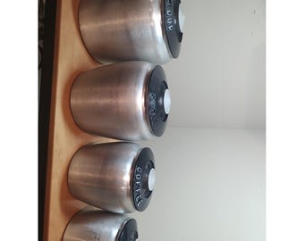 Vintage Kromex Canister Set Brushed Spun Aluminum Black Lids MCM 4pc