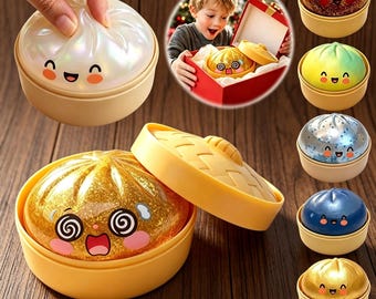 Mini Baozi Squishy in Steamer Box, Random Color Mystery Toy