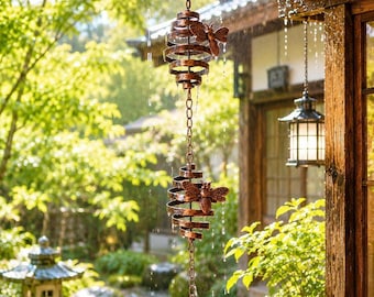 Catena per la pioggia a forma di ape in ferro, realizzata a mano – Decorazione rustica per giardino esterno, campanello d'acqua da appendere, ornamento da giardino a tema ape