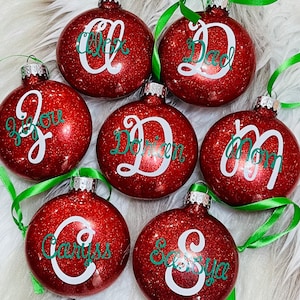 Personalized Initial Name - M&M Shape Hanging Glitter Christmas Ornament - Glitter - Font Options