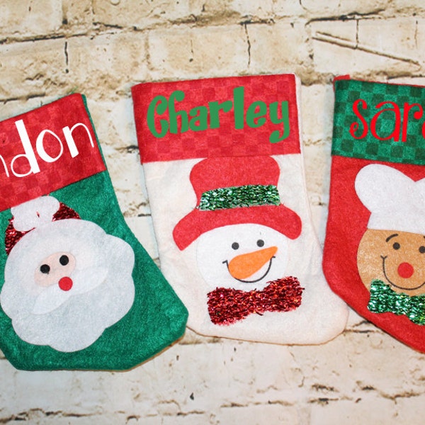 Personalized Mini Stockings Felt Snowman Gingerbread Santa - Candy Bags - Coal Bag - Student Gift - Teacher Gift - Font Color - Font Style