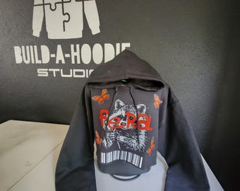 waschbären kurzarm kapuzenshirt pullover grau