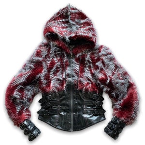 Rare 90&#39;s LIP SERVICE Los Angeles faux fur hooded corset jacket