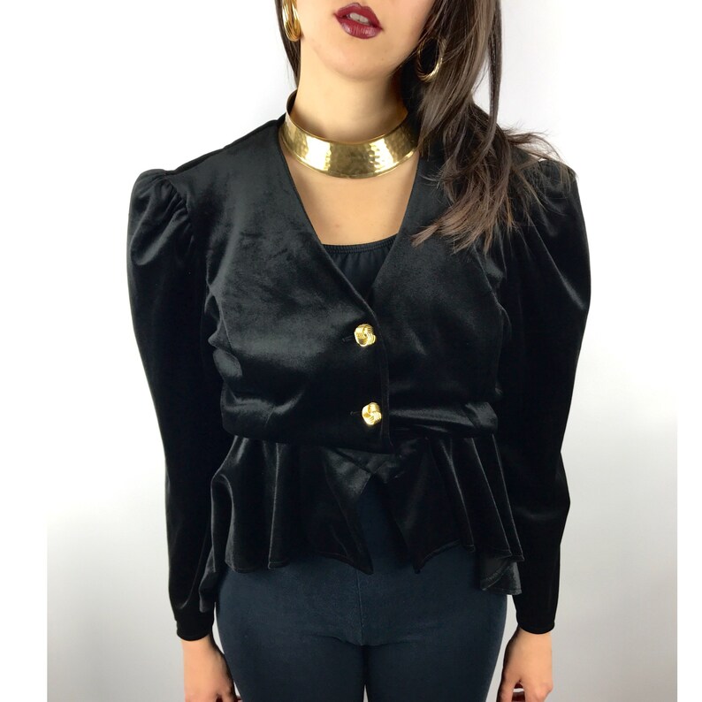 Vintage MISS DORBY black velvet peplum blouse