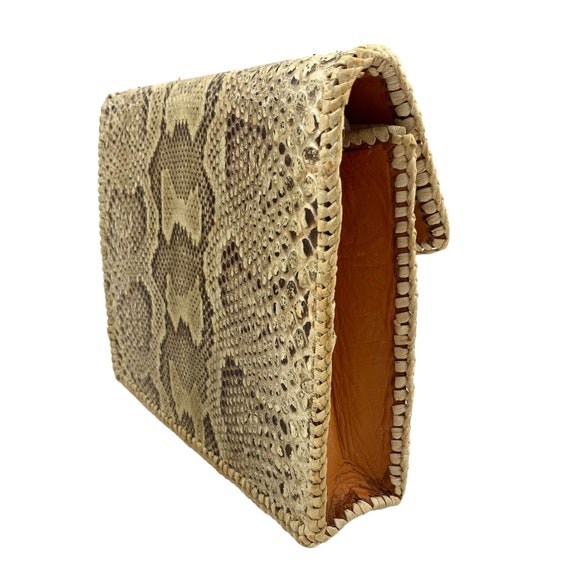 1970's Python snakeskin raffia trim clutch purse - image 4