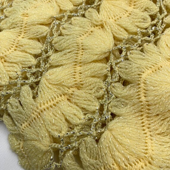 Vintage 1960's yellow and silver hand knit shawl - image 4