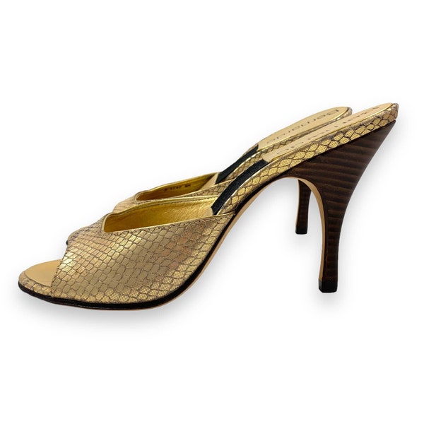 Vintage BERNARDO handcrafted gold snakeskin leather high heel mules