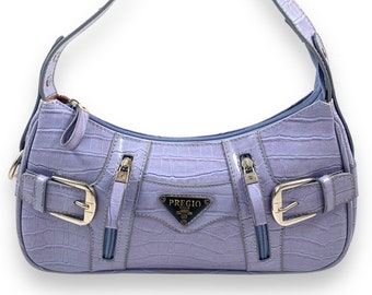 90's PREGIO lilac crocodile embossed leather small shoulder bag