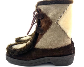 1960's Italian goat fur and suede patchwork winter boots