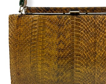 1950's brown snakeskin top handle purse