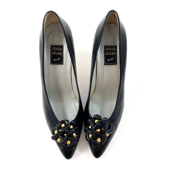 1970’s SERGIO ZELCER black leather pumps with lea… - image 3