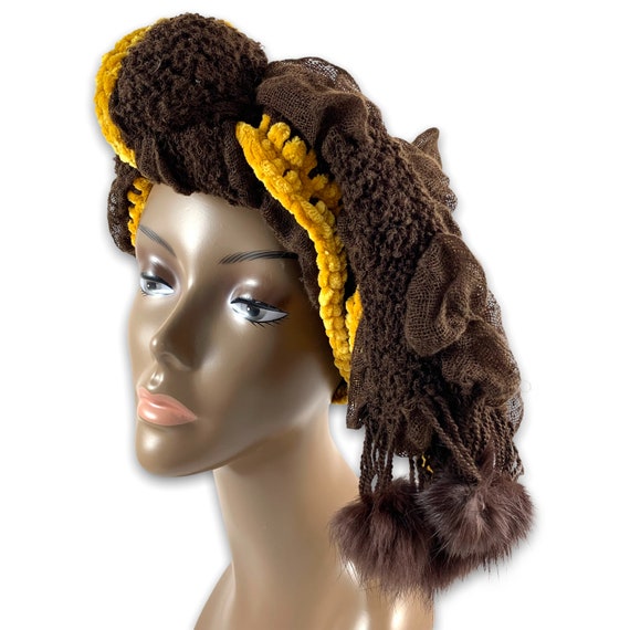 Handmade rabbit fur trim winter headdress - image 7