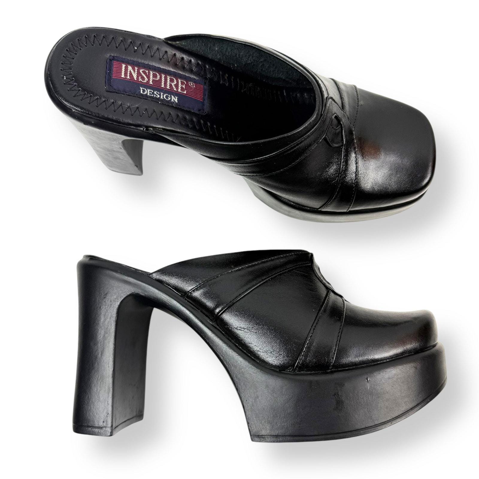 Vintage 90's black genuine leather platform clogs by INSPIRE DESIGN