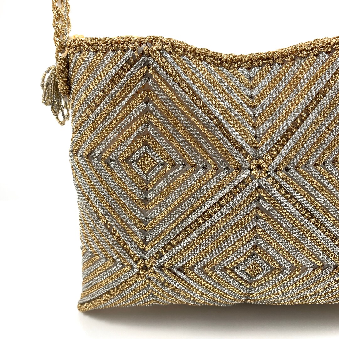 Rare 1950's Japanese Metallic Silver and Gold Crotchet Purse Rare 1950's Japanese Metallic Silver and Gold Crotchet Purse
