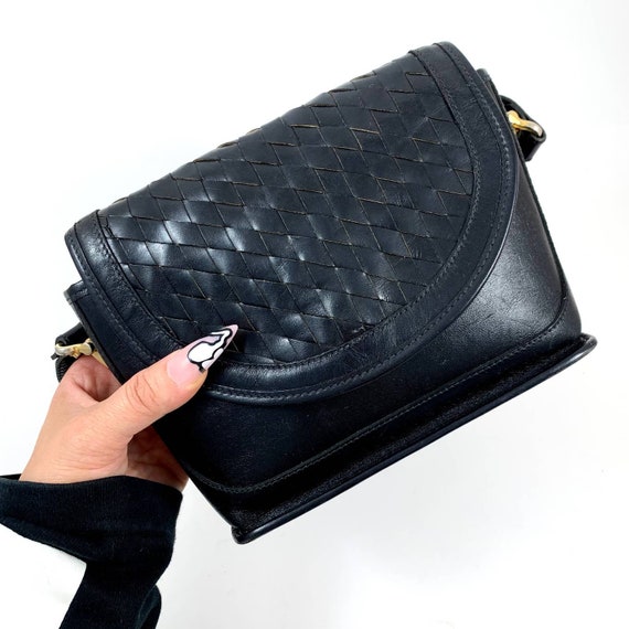 1970's black woven faux leather mini bag