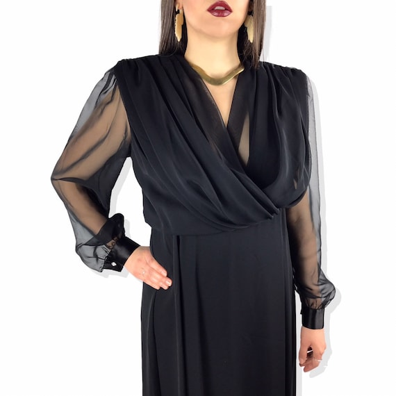 1980's URSULA OF SWITZERLAND black chiffon dress - image 1