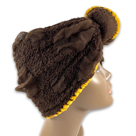 Handmade rabbit fur trim winter headdress - image 2