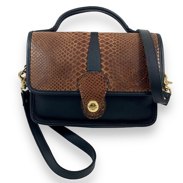 1960's black and brown snakeskin saddle leather satchel RUTH ZIMAN SCRANTON