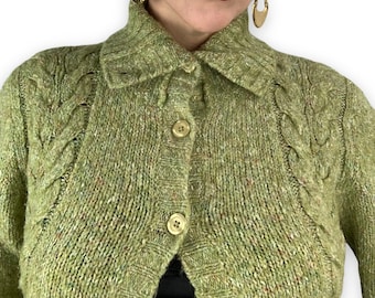 Vintage LL BEAN wool blend woven turtleneck cardigan sweater