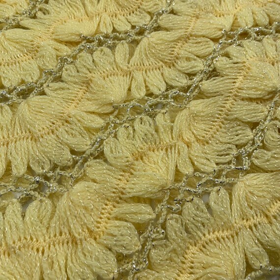 Vintage 1960's yellow and silver hand knit shawl - image 10