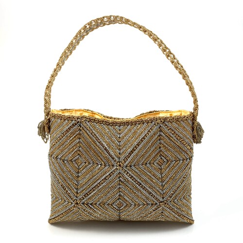Rare 1950's Japanese metallic silver and gold crotchet shops purse by MAGID