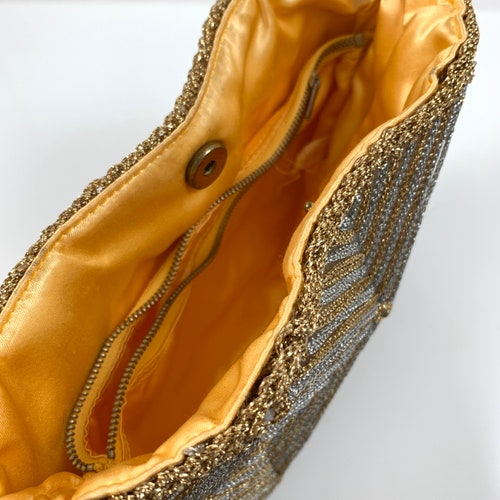 Rare 1950's Japanese metallic silver and gold crotchet shops purse by MAGID