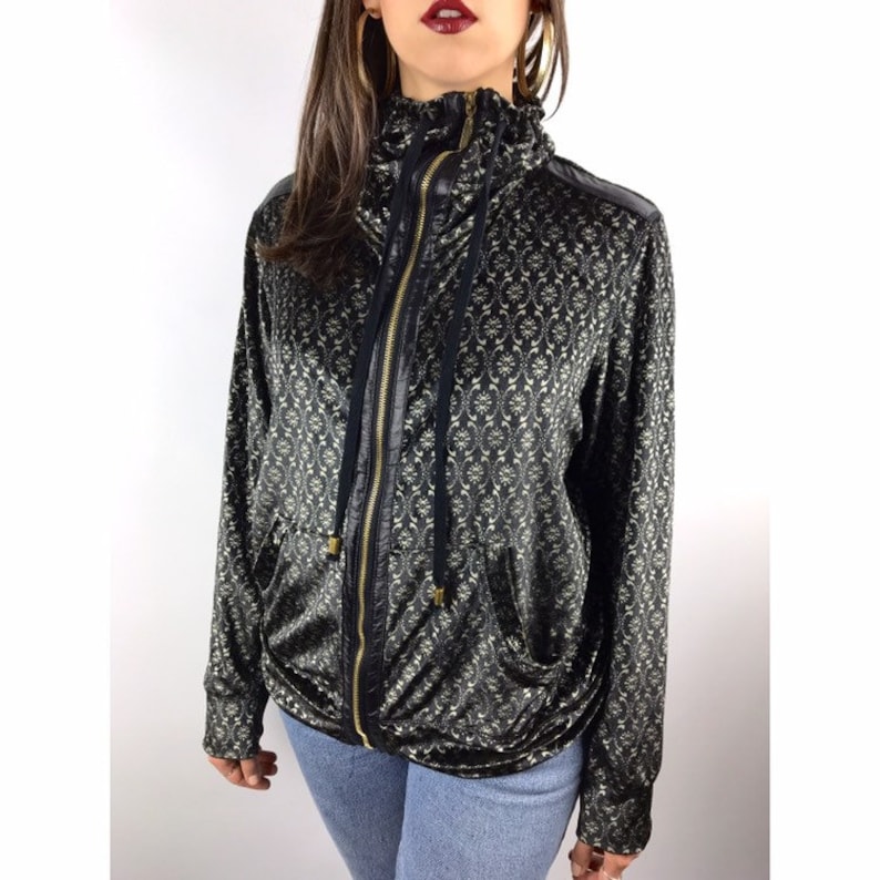 90/'s black and gold velour track jacket by MIRROR IMAGE