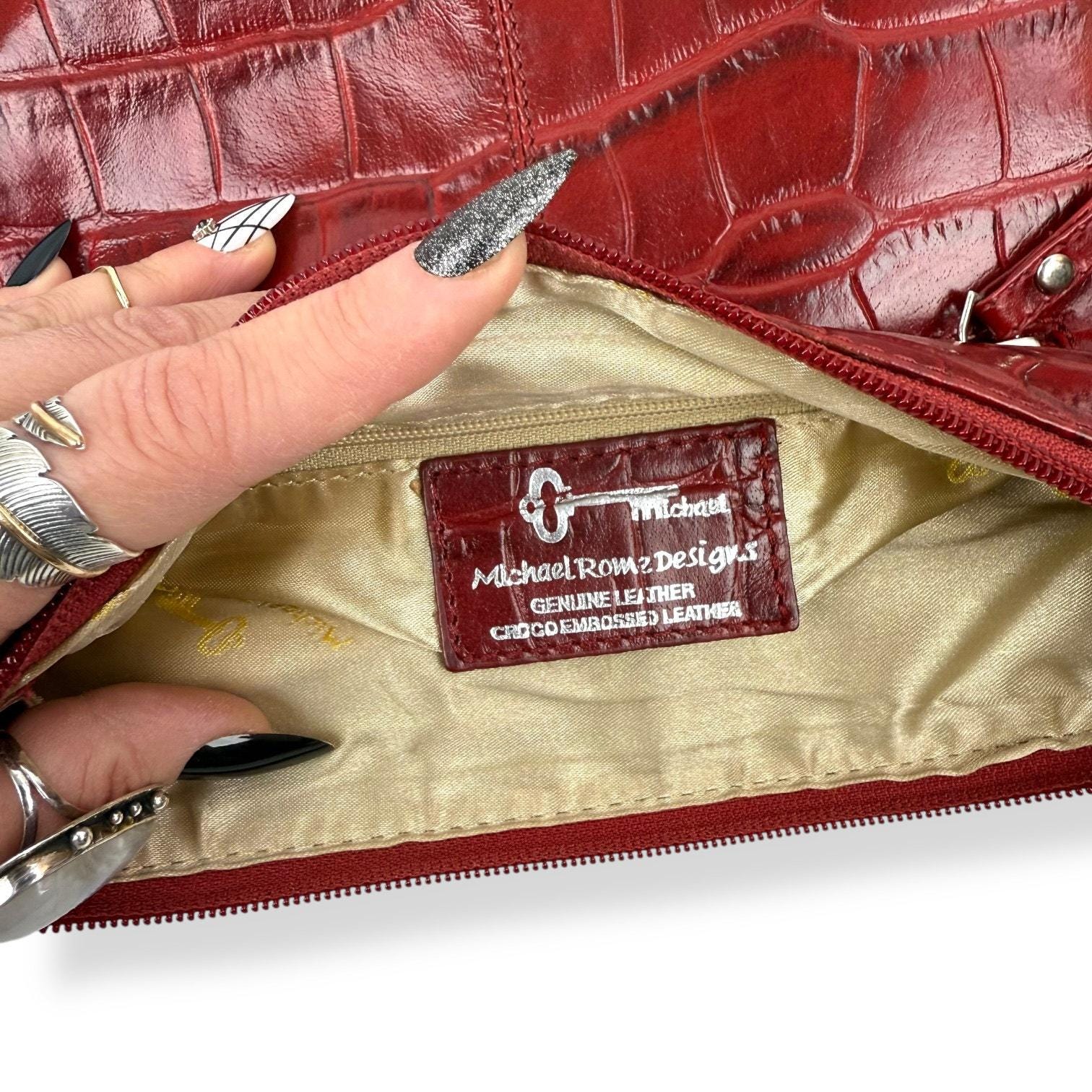 Michael Rome Brown Crocodile-Embossed Handbag made in Italy 1990’s 90 main image 2