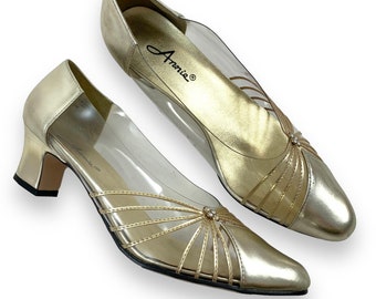 1970's gold and clear plastic Cinderella pumps by ANNIE